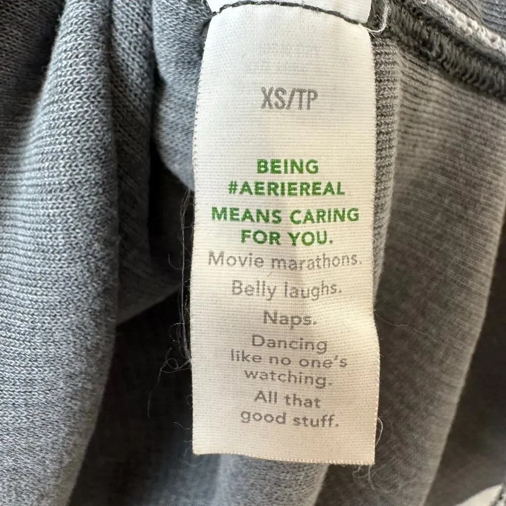 AERIE Gray Wonder Textured V-Neck Pullover Sweatshirt Size XS Oversized Women’s